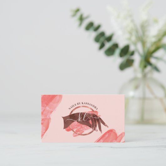 Chic Glitzer Glam Nail Art Salon Mongramm Visitenkarte (Stehend Vorderseite)