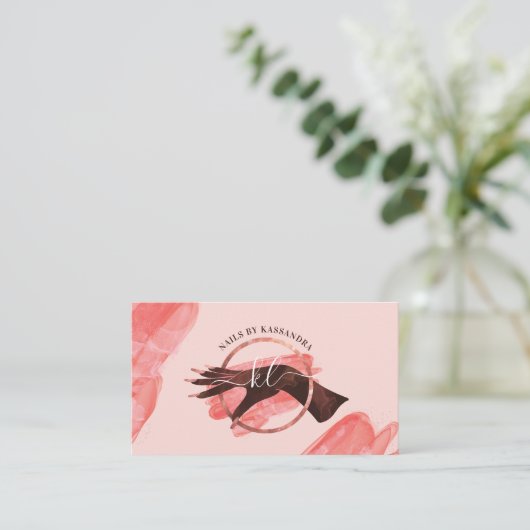 Chic Glitzer Glam Nail Art Salon Mongramm Visitenkarte (Stehend Vorderseite)