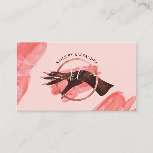 Chic Glitzer Glam Nail Art Salon Mongramm Visitenkarte (Vorderseite)