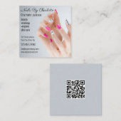 Chic Glitzer Glam Nail Art Salon QR Code Quadratische Visitenkarte (Vorne/Hinten)