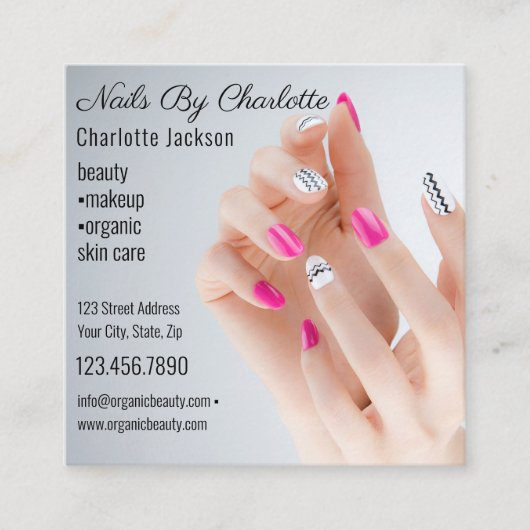 Chic Glitzer Glam Nail Art Salon QR Code Quadratische Visitenkarte (Vorderseite)