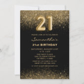 Chic Glitzer Gold & Black 21. Geburtstag Einladung (Vorderseite)
