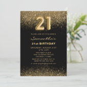 Chic Glitzer Gold & Black 21. Geburtstag Einladung (Stehend Vorderseite)