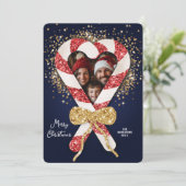 Chic Glitzer Gold Candy Cane Frame Foto Weihnachte Einladung (Stehend Vorderseite)