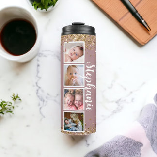Chic Glitzer individuelle Name Foto Collage Tumble Thermosbecher