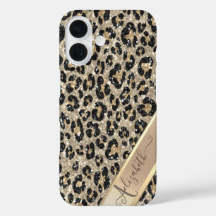Chic Glitzer Leopard Muster Monogram iPhone 16 Hülle