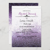Chic Glitzer Lila Bridal Couple Dusche Einladung (Vorne/Hinten)