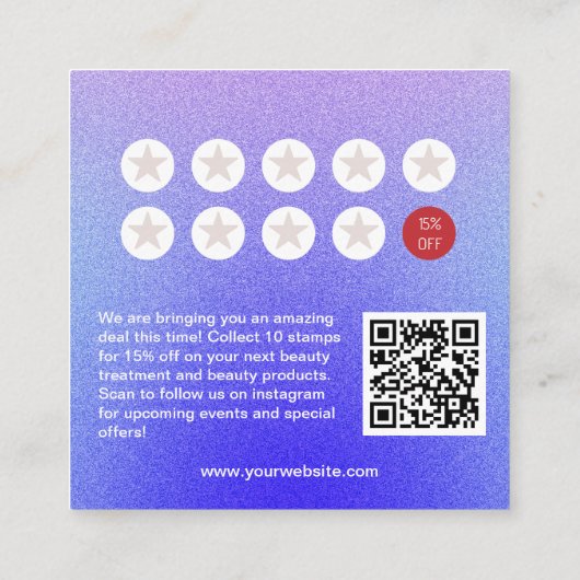 Chic Glitzer Makeup Beauty Nail Salon Loyalty Card Quadratische Visitenkarte (Rückseite)