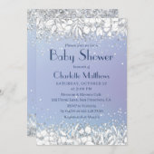 Chic Glitzer Moderne Blumenblauer Babydusche Einladung (Vorne/Hinten)