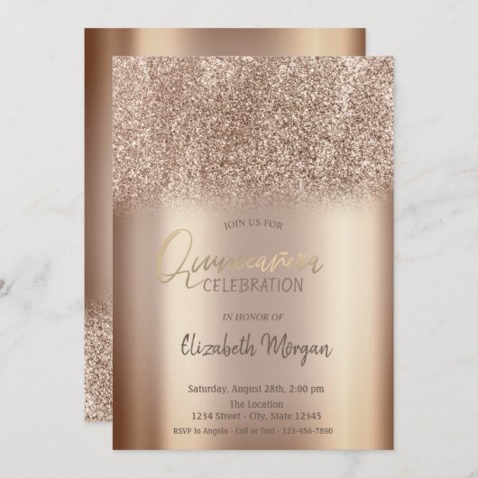 Chic Glitzer Ombre Quinceañera Einladung (Vorne/Hinten)