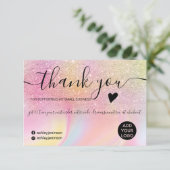 Chic Glitzer Regenbogen unicorn Marmor Vielen Dank Dankeskarte (Stehend Vorderseite)