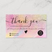 Chic Glitzer Regenbogenmarmor Ordnung danke Visitenkarte (Vorderseite)