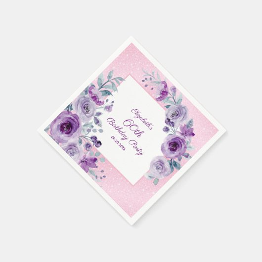 Chic Glitzer Rosa Lila Rose Blumengeburt Serviette (Ecke)