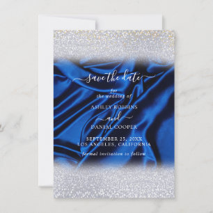 Chic Glitzer Royal Blue Save the Date Einladung