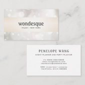 Chic Glitzer Silver White Bokeh Satin Gold gestrei Visitenkarte (Vorne/Hinten)