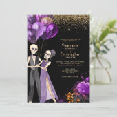 Chic Glitzer Skeleton Halloween Hochzeit Einladung (Stehend Vorderseite)