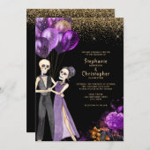 Chic Glitzer Skeleton Halloween Hochzeit Einladung (Vorne/Hinten)