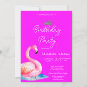 Chic Glitzer Tiara Flamingos Neon Pink Geburtstag Einladung (Vorderseite)