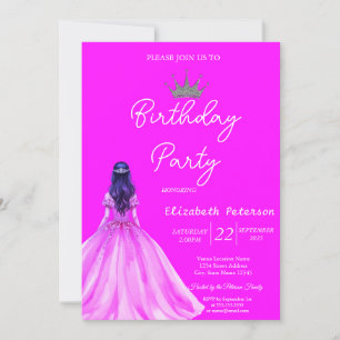 Chic Glitzer Tiara Girl Dress Neon Pink Geburtstag Einladung