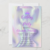 Chic Glitzer Tiara Holographic Birthday Party Einladung (Vorderseite)