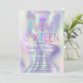 Chic Glitzer Tiara Holographic Colorful Sweet 16 Einladung (Stehend Vorderseite)