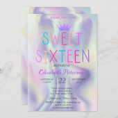 Chic Glitzer Tiara Holographic Colorful Sweet 16 Einladung (Vorne/Hinten)