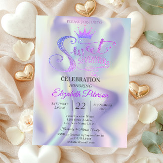 Chic Glitzer Tiara Holographic Sweet 17 Geburtstag Einladung