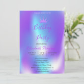 Chic Glitzer Tiara Ombre Holographic Birthday Einladung (Stehend Vorderseite)