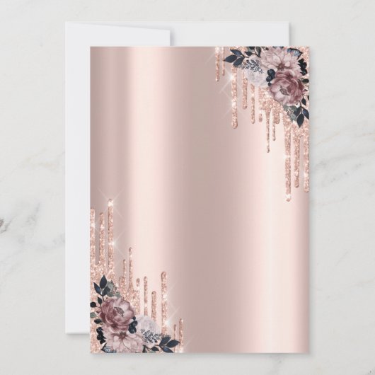 Chic Glitzer Tropfen Blume Rose Gold Bat Mitzvah Einladung (Rückseite)