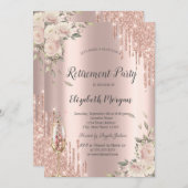 Chic Glitzer Tropfen, Blume Rose Gold Rente Einladung (Vorne/Hinten)