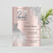 Chic Glitzer Tropfen, Eiffelturmkleid Sweet 25 Einladung (Stehend Vorderseite)