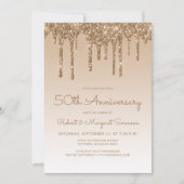 Chic Glitzer Tropfen Gold 50 Jahre Party Einladung (Vorderseite)