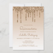 Chic Glitzer Tropfen Gold Quinceñera Einladung (Vorderseite)