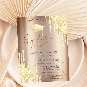 Chic Glitzer Tropfen, Grad Cap Abschluss Einladung
