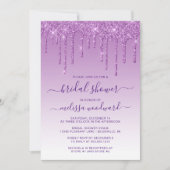 Chic Glitzer Tropfen Lila Ombre Brautparty Einladung (Vorderseite)