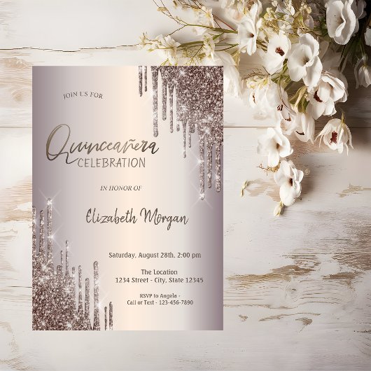 Chic Glitzer Tropfen Quinceañera Einladung