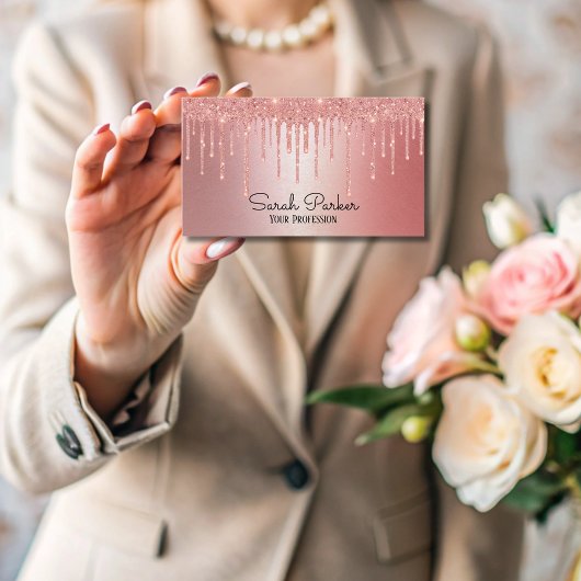Chic Glitzer Tropfen Rose Gold Metallic Elegantes  Visitenkarte