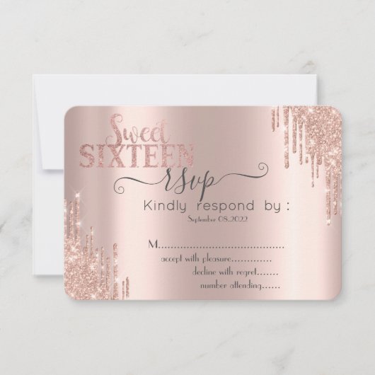 Chic Glitzer Tropfen Rose Gold Sweet 16 UAWG Einladung (Vorderseite)
