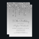 Chic Glitzer Tropfen Silver 30. Geburtstag Einladung<br><div class="desc">Diese trendige Einladung zum 30. Geburtstag mit einem funkelnd silbernen Imitat Glitzer Tropfen Rand und blauem ombre Hintergrund. Die Wörter "30. Geburtstag" und der Name des Ehrengast erscheinen in lässig silbergrauem Schriftzeichen, mit der Erholung des anpassbaren Textes in serifenem Schriftart. Das gleiche silberne Glitzer Tropfen Design erscheint auf der Rückseite....</div>