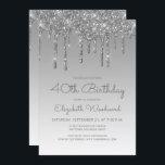 Chic Glitzer Tropfen Silver 40. Geburtstag Einladung<br><div class="desc">Diese trendige 40. Geburtstagseinladung mit einem funkelnd silbernen Imitat Glitzer Tropfen Rand und blauem ombre Hintergrund. Die Wörter "40. Geburtstag" und der Name des Ehrengast erscheinen in lässig silbergrauem Schriftzeichen,  mit der Erholung des anpassbaren Textes in serifenem Schriftart. Das gleiche silberne Glitzer Tropfen Design erscheint auf der Rückseite.</div>