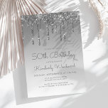 Chic Glitzer Tropfen Silver 50. Geburtstag Einladung<br><div class="desc">Diese trendige 50. Geburtstagseinladung mit einem funkelnd silbernen Imitat Glitzer Tropfen Rand und blauem ombre Hintergrund. Die Wörter "50. Geburtstag" und der Name des Ehrengast erscheinen in lässig silbergrauem Schriftzeichen,  mit der Erholung des anpassbaren Textes in serifenem Schriftart. Das gleiche silberne Glitzer Tropfen Design erscheint auf der Rückseite.</div>