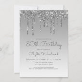 Chic Glitzer Tropfen Silver 80. Geburtstag Einladung (Vorderseite)