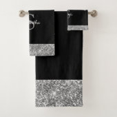 Chic Glitzer Tropfens Sparkle Silver Black Monogra Badhandtuch Set (Insitu)
