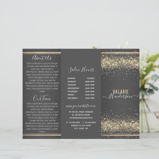 Chic-Glitzer und Broschüre "Brushed Metal Trifold" (Stehend Vorderseite)