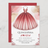 Chic Glitzer und Floral Quinceñera Einladung (Vorne/Hinten)