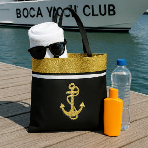 Chic Glitzer und Gold Nautical Anker auf Black Tasche
