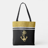 Chic Glitzer und Gold Nautical Anker auf Black Tasche (Rückseite)