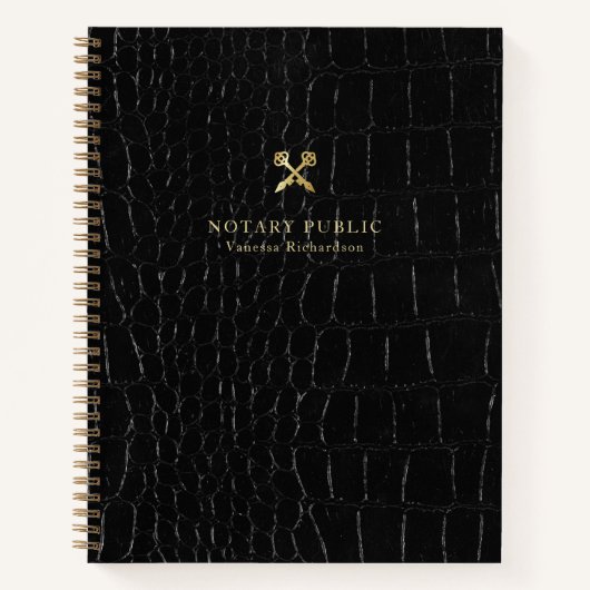 Chic Glossy Black Crocodile Gold Notar Public Notizblock (Vorderseite)