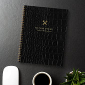 Chic Glossy Black Crocodile Gold Notar Public Notizblock