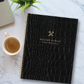 Chic Glossy Black Crocodile Gold Notar Public Notizblock